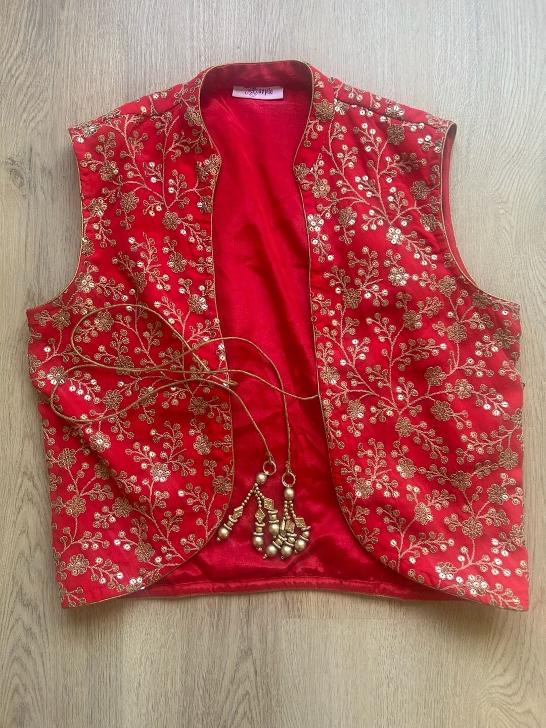 Custom, One Of A Kind, Red Embroidered Sequin Indian Ethnic Waistcoat Vest